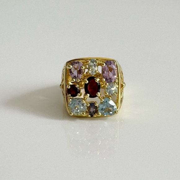 Sterling Silver & Gold Plate Multi Gemstone Ring Vintage Y2K - Picture 3 of 12